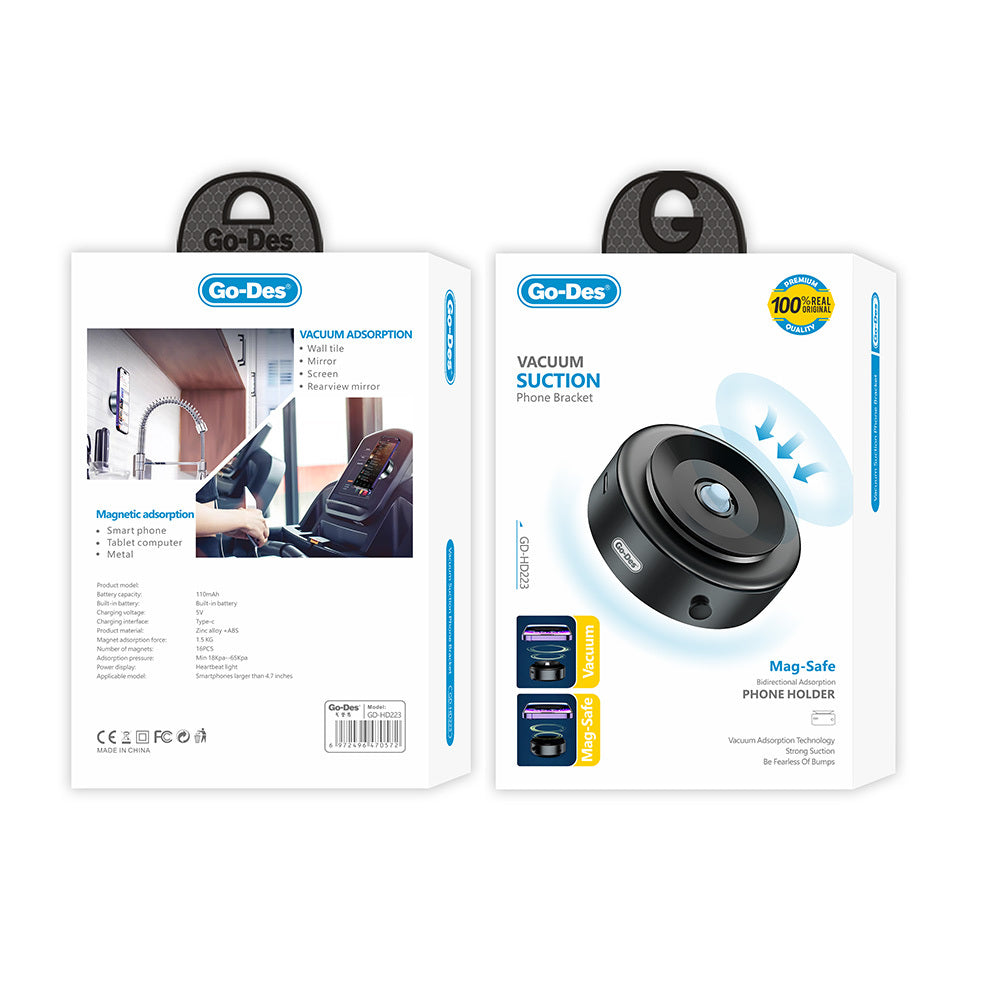 Go Des GD-HD223 110mAh 5V Type-C Portlu Elektirikli Vakum Özellikli Telefon Tutucu Go Des GD-HD223 110mAh 5V Type-C Portlu Elektirikli Vakum Özellikli Telefon Tutucu